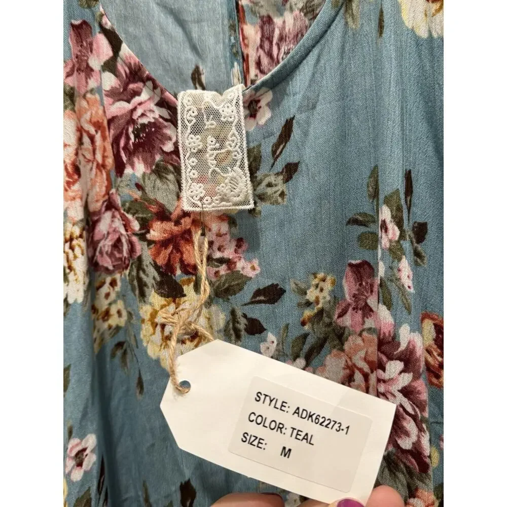 Sadie & Sage Dress Teal Floral Dress - Size M - See Pics/Missing Buttons - Picture 7 of 11